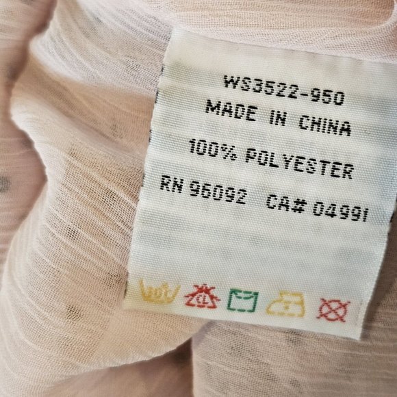 Y2K Large Light Pink Chirron Swiss Dot Blouse Pontuck Pleats Sheer Cap Sleeve - Picture 7 of 9